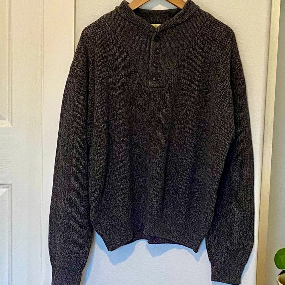 Cabela’s Knit Cotton Henley Pullover Sweater Heather Blue/Gray Size L